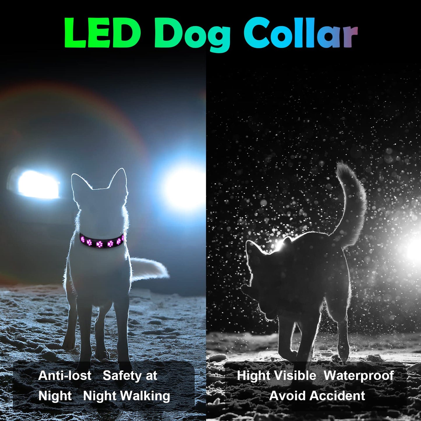 AUAUY Light Up Dog Collar, LED Dog Collar Light USB Rechargeable, Waterproof Flashing PVC Leather Adjustable Glowing Super Bright Dog Light Up Collar for The Dark for Small Medium Large Dogs (Pink-S)