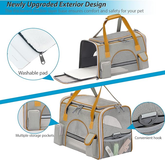 18x11x11 Inches Cat Carrier– Fits Pets Up to 17 lbs, Anti-Collapse Design, Multiple Storage Pockets, Cat Carrier Soft Ideal for Medium Cats, Puppy, Rabbits and Other Small Animals