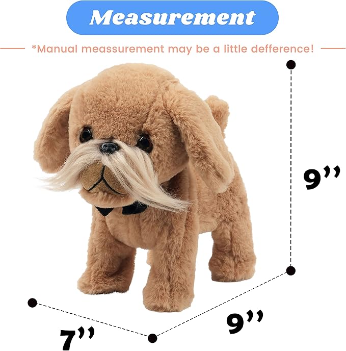 Hopearl Walking Dog Interactive Electronic Pet Toy Remote Control Leash Animated Puppy Nodding Barking Wagging Tail Gifts for Toddlers Birthday, Brown, 9''