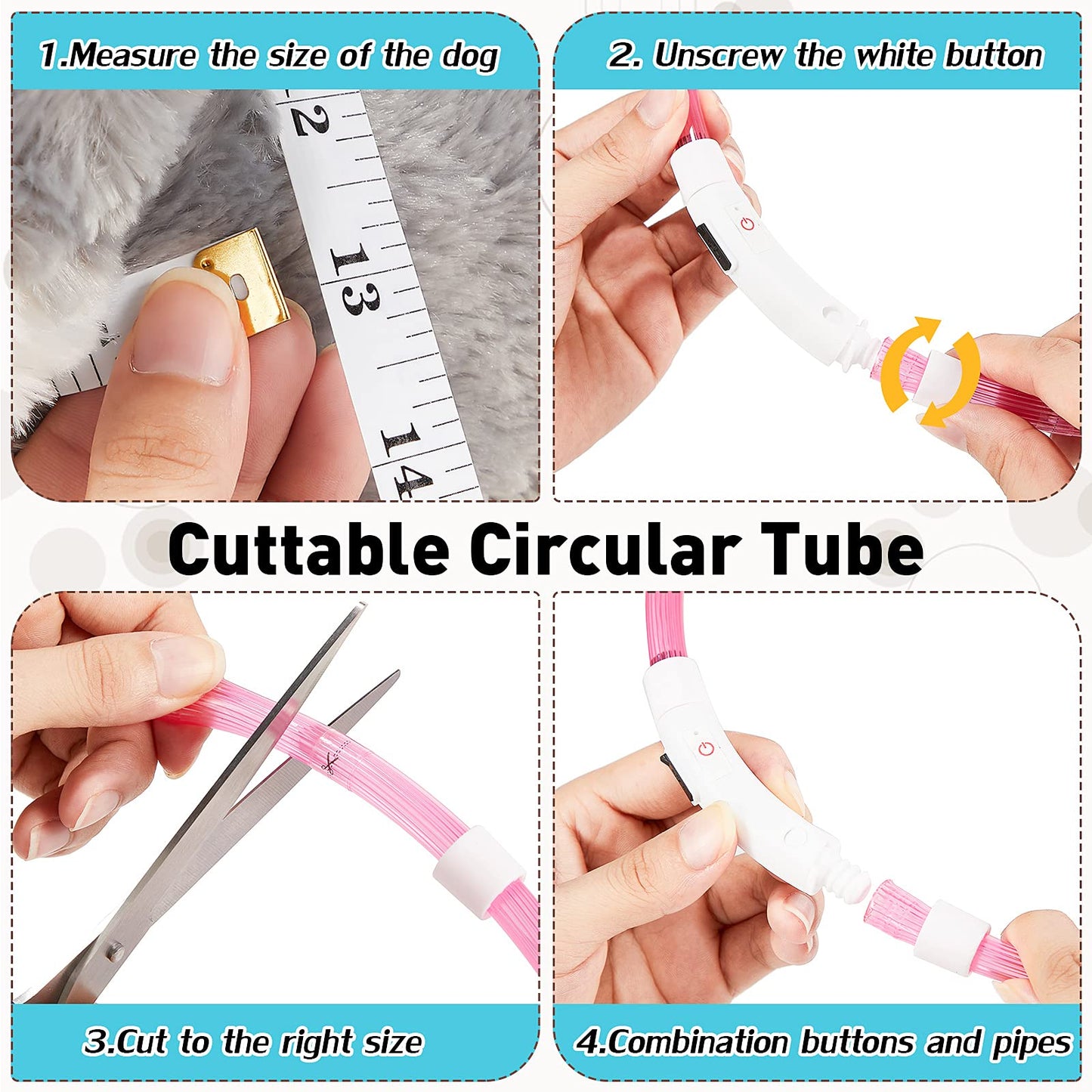 Frienda 4 Pcs Dog Collar LED USB Rechargeable Lights Dog Necklace Collars Doggy Lights for Night Walking Adjustable Safety Lamp Pet Collars for Large Medium Small Puppy(Classic Style,4 Colors)