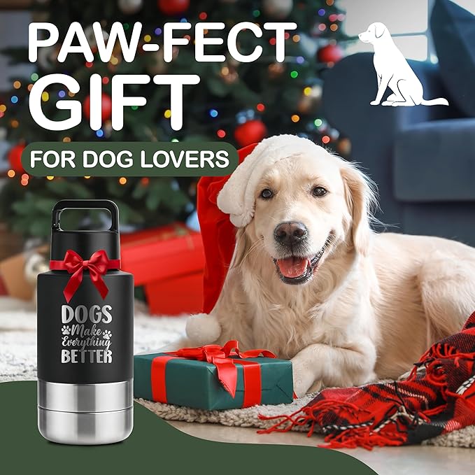 Insulated Dog Travel Water Bottle With Detachable Bowls, Ideal Gifts for Dog Lovers, Portable Water Bottle Dispenser, For Walking, Hiking, Camping, Outdoor (Black:Dogs Better, 32 Oz)