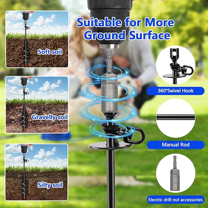 Heavy Duty Dog Tie Out Cable and Stake,30FT Rust Proof Dog Tether Leads for Yard,360°Swivel Spiral Dogs Stake&Chain Up to 200 lbs, Ground Anchor for Outdoor Beach Camping