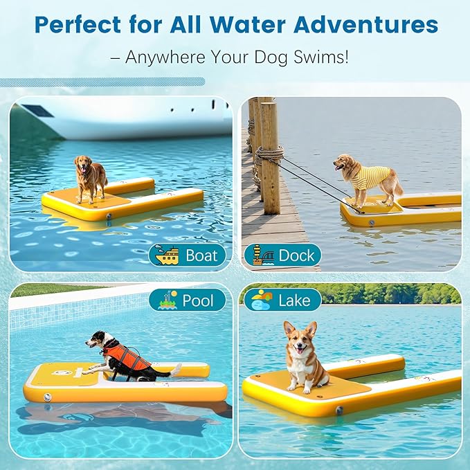 Inflatable Dog Boat Ramp, 35" L x 24" W x 4" H Perfect for Small-Sized Pets Up to 220 lbs, Boat Water Ladder with Claw-Friendly High Stability Non-Slip EVA Float for Pool, Lake, Dock & Seat