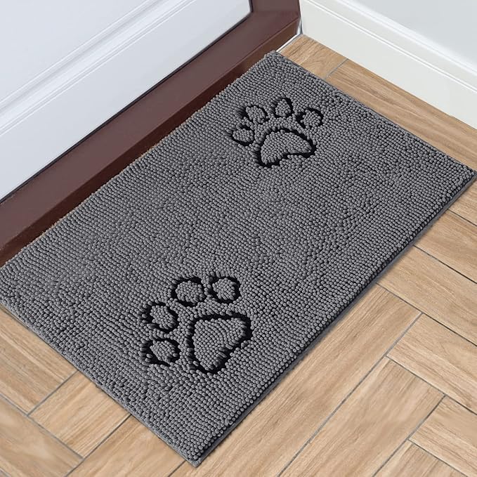 HOMEIDEAS Doormat Indoor Entrance, 60"x36", Absorbent Washable Non Slip Muddy Dog Front Welcome Door Floor Mat for Entryway (Cute Two Paw Print, Grey)