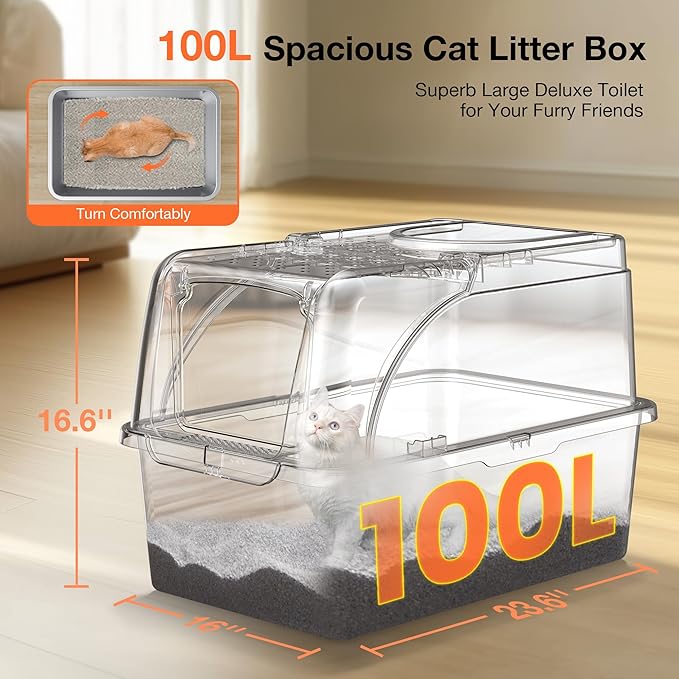 Stainless Steel Litter Box, XXL Large Metal Cat Litter Boxes, Dual Entrance Detachable Litter Box with Lid, 16.6'' High Wall Urine Leak Prevention with Cat Litter Scoop (Green)