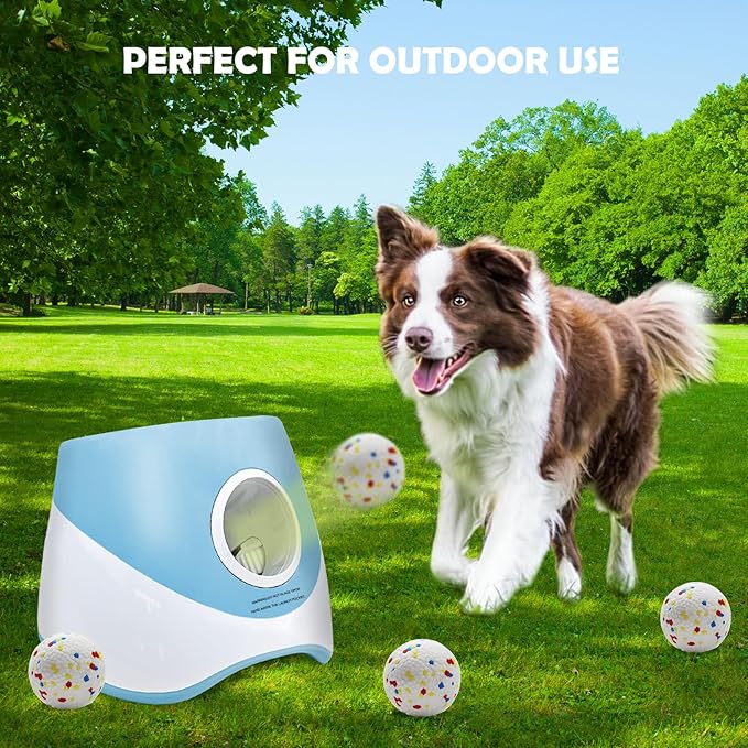 Automatic Dog Ball Launcher for Samll to Medium Dogs, Upgraded Interactive Toy Balls Thrower, Distance Adjustable Mental Stimulating Dog Toys with 4 Etpu Balls 2.2 Inch (Blue)
