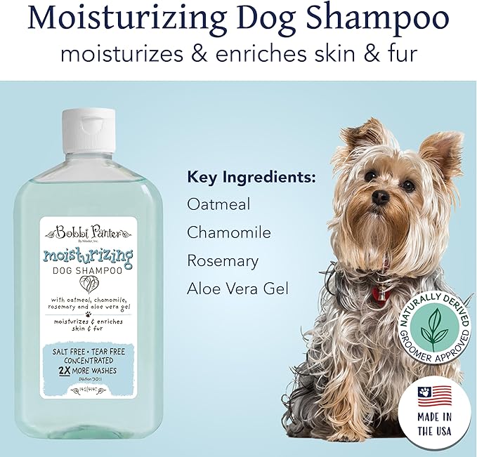 Bobbi Panter Moisturizing Dog Shampoo, Moisturizes and Enriches Dogs Skin & Fur, Soft Sea Air Fragrance, Concentrated 30:1, Made in The USA, 14 oz.