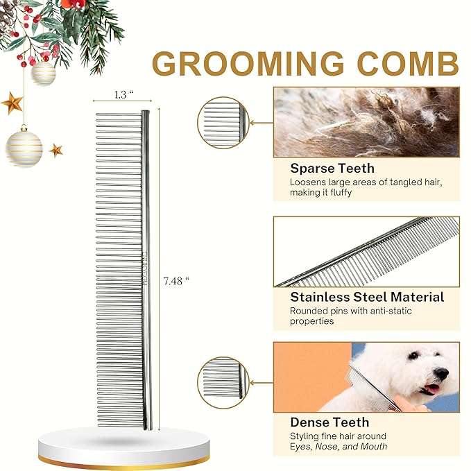 Grooming Dog Slicker Brush for Toy Poodle, Small Doodles & Maine Coon Cats - Best Dog Brush for Cockapoo Cavapoo Maltipoo and Pomeranian - Pet Slicker Brush & Comb Kit for Cats & small Great Pyrenees