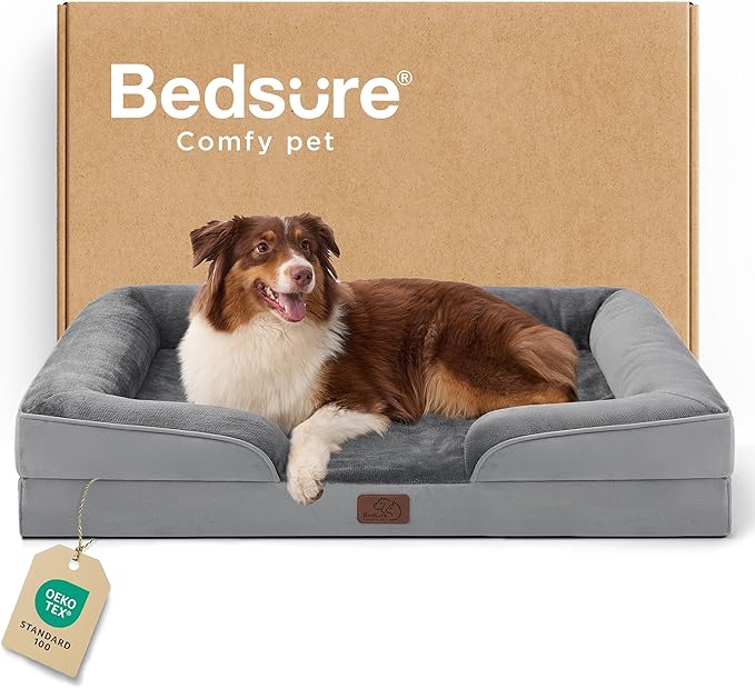 Bedsure Orthopedic Dog Beds Large Sized Dog - Washable Large Dog Cat Bed Waterproof, Comfort Dogs Couch Sofa with Washable Removable Cover, Pet Bed with Nonskid Bottom, Grey, 35"
