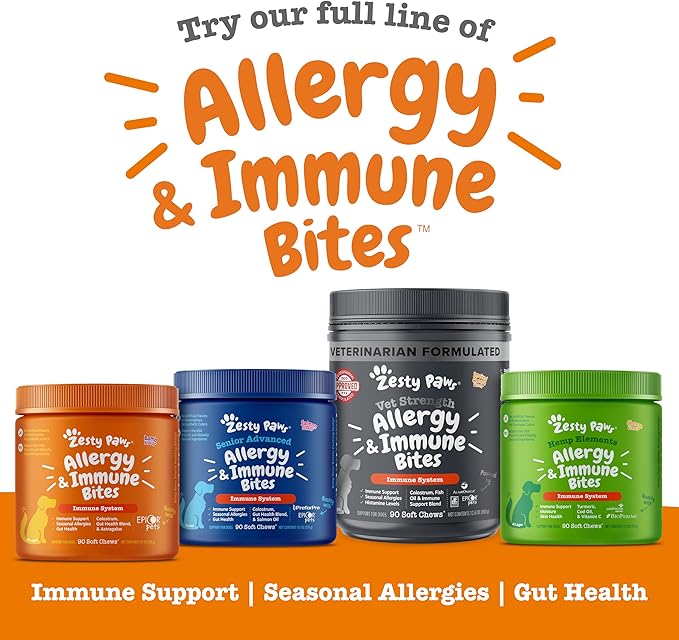 Zesty Paws Dog Allergy Relief Chews, Dog Probiotics for Itchy Skin and Ears, Salmon, 90ct