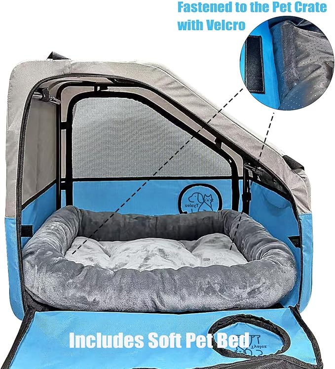 Large Portable Pet Crate for Car Travel, 24"x22"x25" Foldable Dog & Cat Carrier with Secures Seatbelt & Headrest Strap, Oxford Soft-Sided Pet Kennel with Removable Bed for Medium & Large Pet