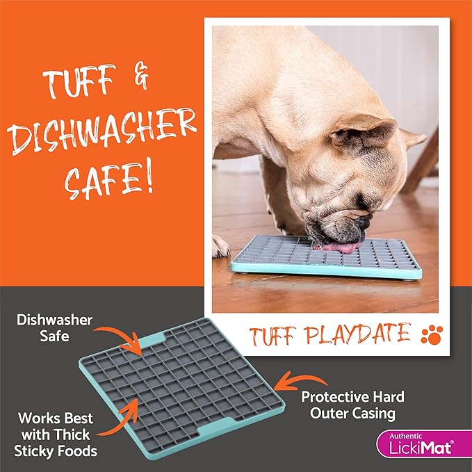 LickiMat Tuff, Heavy-Duty Playdate, Dog Slow Feeder Lick Mat, Boredom Anxiety Reducer; Perfect for Food, Treats, Yogurt, or Peanut Butter, Fun Alternative to a Slow Feed Dog Bowl, Green