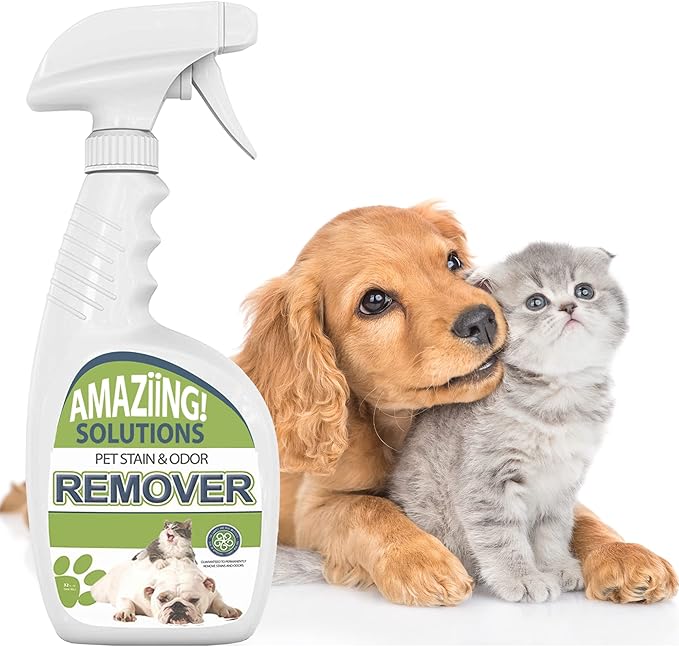 Pet Stain and Odor Remover - Enzyme Cleaner, Pet Urine Odor Eliminator Spray - Floor & Carpet Cleaner Spray, Pet Deodorizers For Home, Fabric Spray W/Fresh, Clean Scent, 32oz Spray