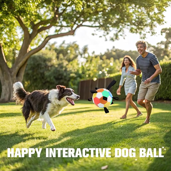 BINGPET Dog Toys Soccer Ball,Interactive Dog Toys Ball for Tug of War,Outdoor Dog Soccer Ball with Straps,Dog Water Toy,Puppy Birthday Gifts,Dog Tug Toy,Durable Dog Balls for Small and Medium Dogs