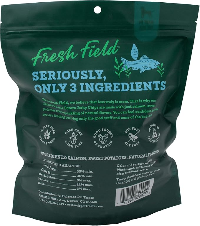 Fresh Field Salmon & Sweet Potato Jerky Chips, 14 oz – All-Natural Dog Treats, USA Made, Omega-3 Rich, Supports Health