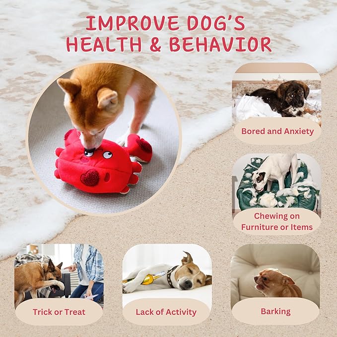 Interactive Dog Toys, Squeaky Crinkle Plush Puzzle Hide Seek Puppy Toys to Keep Them Busy – Cute Stuffed Dog Chew Toys for Small, Medium Breed, Dog Birthday Gifts - Crab