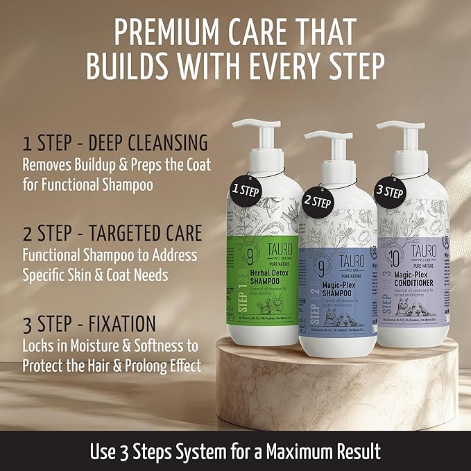 Tauro Pro Line Moisturizing Dog Shampoo for Smelly Dogs, Deodorizing All Natural Dog Wash, Pet Coat Protection, Cat & Puppy Shampoo for Dry Sensitive Skin (Magic Plex - 13.5 Fl Oz)