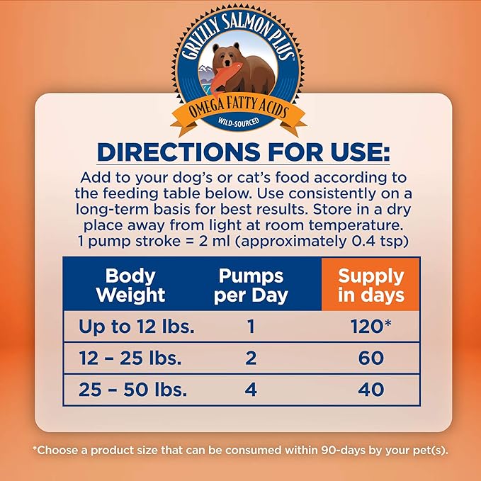 Grizzly Pet Products Salmon Plus Omega 3-6-9 Food Supplement for Dogs and Cats, 8 Ounce