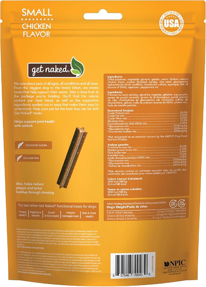 Get Naked Grain Free 1 Pouch 6.2 Oz Joint Health Dental Chew Sticks, Small