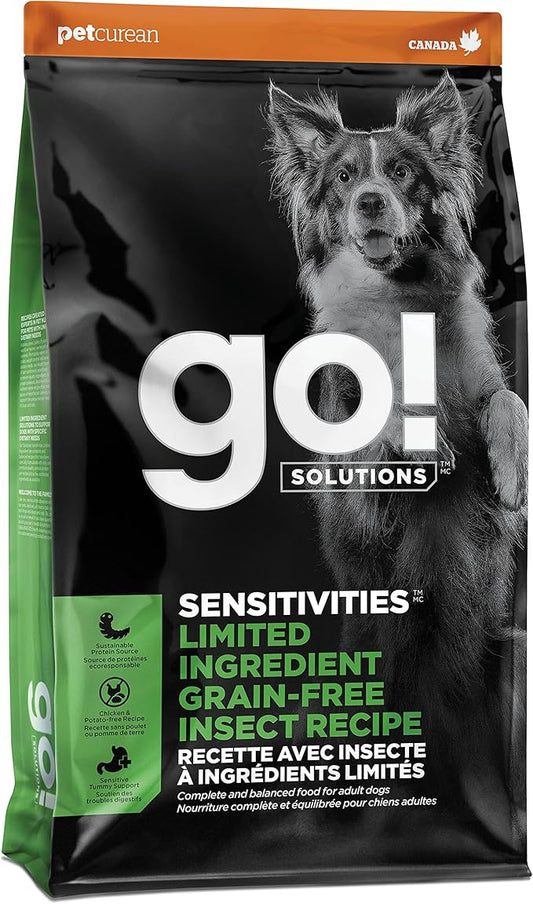 Go! Solutions Sensitivities Limited Ingredients, Grain-Free Dry Dog Food, Insect Recipe for Sensitive Stomach, 12 lb Bag