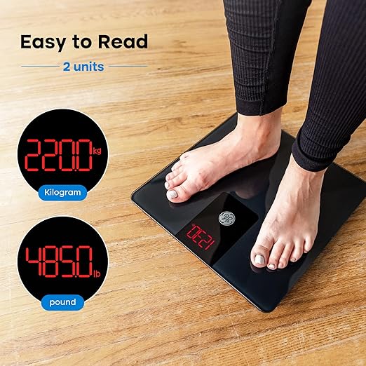 GE Bathroom Scale Body Weight: Digital BMI Weight Balance Scales Heavy Duty Measuring Device for People Accurate Bluetooth Weighing Electronic Weigh Machine, Black