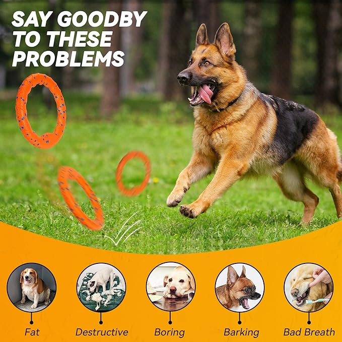 Dog Ring Toy, Indestructible Flying Discs for Throwing Catching, Water Floating Dog Training Ring for Medium Large Breeds (Orange - φ9 inches)