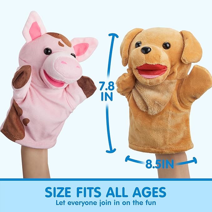 JOYIN 6Pcs Kids Hand Puppet Set with Working Mouth, Toddler Animal Plush Toy Includes Pig, Sheep, Dairy Cow, Dog, Goat, and Horse for Show Theater, Birthday Gifts for Boys Girls, Gifts for Christmas