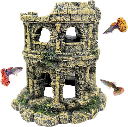 Hamiledyi Aquarium Antique Roman Column Ruins European Castle Stone Cave Decorations Fish Tank Artificial Resin Ornaments Large Landscaping for Betta Hide Play