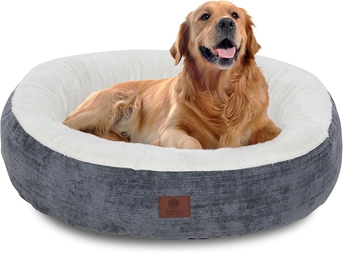 AMERICAN KENNEL CLUB 25" Mason Fabric Round Pet Bed - Stylish Washable Dog Bed with Non-Slip Bottom, Plush Sleeping Surface - for Cats, Medium Breeds