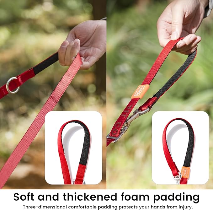 HOWGO Hands Free Dog Leash with Padded Handle,Multifunctional Crossbody Waist Leash for Walking Running Jogging Training,7.5 FT Nylon Adjustable Length for All Breeds(Red, Ultralight)