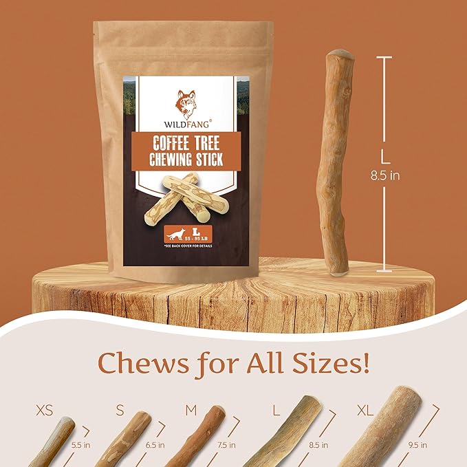 Wildfang® Coffee Wood Dog Chew, Large - Tough Chew Toys for Aggressive Chewers, Dog Teething Toys for Puppies, Training for Chewing Muscles, Coffee Tree Sticks for Large Dogs (55-99 lbs), Pack of 3