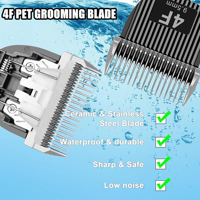 2 Pack Dog Grooming Replacement Blades Compatible with ONEISALL Dog Low Noise Dog Clipper & Dog Hair Vacuum Clipper,Made of Stainless Steel Pet Clipper Blade (Size 4F 3/8”(9.5mm))