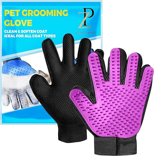 Upgrade Pet Grooming Gloves, Grooming Gloves for Dogs, Cats, Rabbits & Horses with Long and Short Hair, Efficient Pets Hair Remover Mittens - 1 Pair (Purple)
