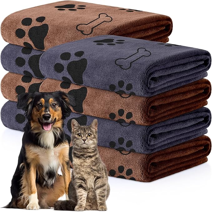 Chumia 8 Pcs Dog Towels for Drying Dogs Cats Pet Towels Bulk Puppy Microfiber Quick Drying Paw Bath Bathing Supplies Absorbent for Medium Pets(Brown, Gray,40 x 24 Inch)