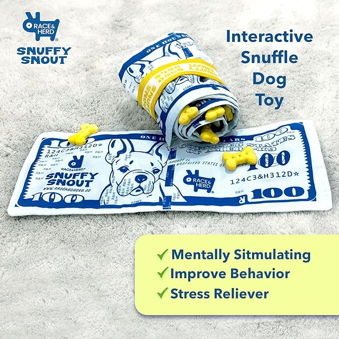 Race&Herd Dog Puzzle Toy - Snuffle Mat for Dogs Puzzle Feeder, Dog Enrichment Toys for Dogs, Interactive Pet Enrichment Toys Small Dogs, Puppy Mental Stimulation Puzzle Toy, Snuffle Money for Puppies