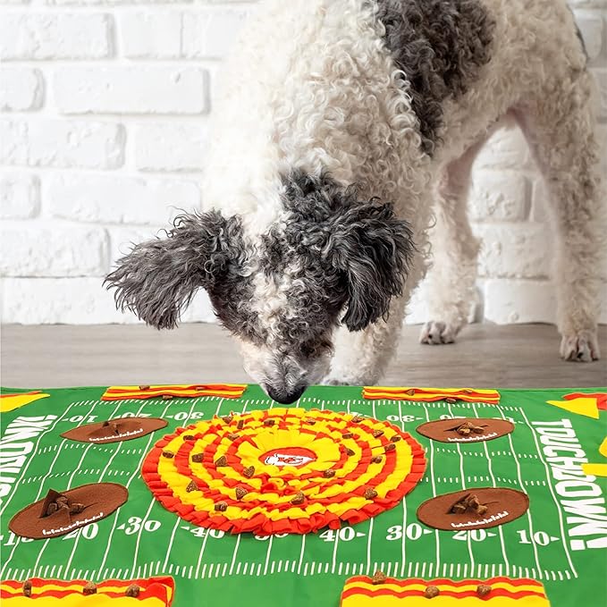 NFL Kansas City Chiefs Dog Snuffle Mat – Interactive Pet Slow Feeder, Football Field Design Food Puzzle Toy for Dogs & Cats, Foraging Activity Mat for Smarter Feeding