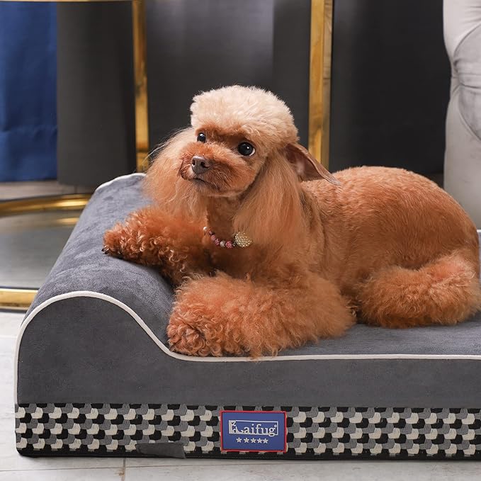 Laifug Orthopedic Memory Foam Extra Large Dog Bed with Pillow and Durable Water Proof Liner & Removable Washable Cover & Smart Design (Medium (34"x22"x7"), Black and White Plaid)