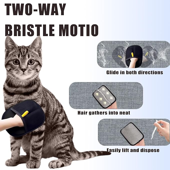 Pet Hair Removal Glove for Furniture, Carpet, Clothes and Car Seats, Electrostatic Cat & Dog Hair Removal Tool, Eco-Friendly Reusable Pet Hair Remover Glove with Silvervine Sticks (1 Glove & 2 Sticks)