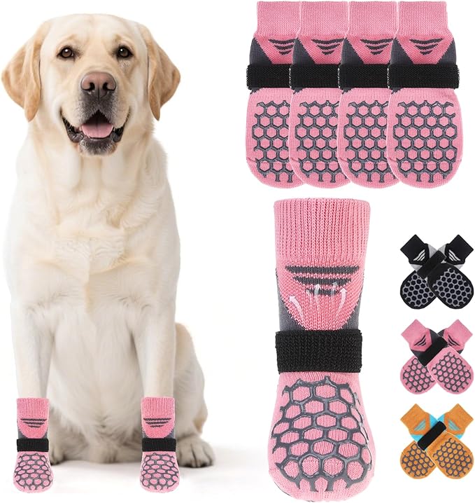 KOOLTAIL Dog Socks for Hot Pavement, Summer Breathable Dog Socks to Prevent Licking Paws, Non Slip Pet Boots & Paw Protectors for Hardwood Floor,Grippy Shoes for Small Medium Large Senior Dogs,Pink XL