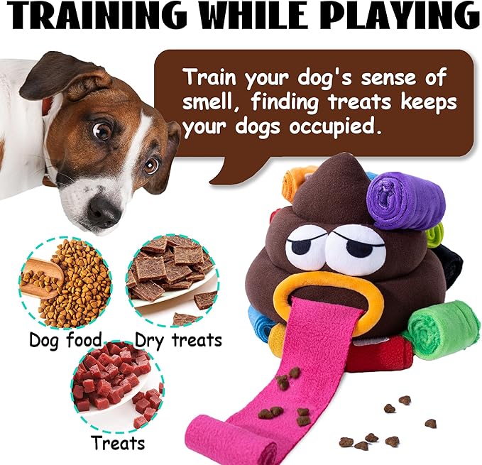 Upgrade Poop Interactive Snuffle Dog Toys Snuffle Ball for Dogs Small Medium Large Breed,Dog Puzzle Toys Slow Feeder Treat Ball for Boredom,Squeaky Pet Snuffle Mat Enrichment Toys