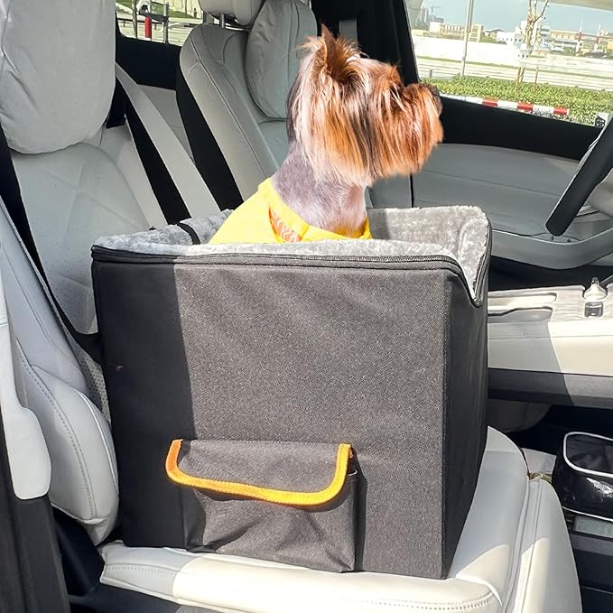 JJRING Dog Car Seat for Small Dogs, Pet Booster Seat, Elevated Dog Car Seat, Washable and Detachable Puppy Car Seat, Black