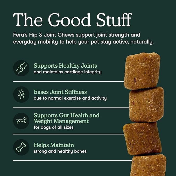 Fera Pets Hip & Joint Supplement for Dogs with Glucosamine, Postbiotics, & Green Lipped Mussel - Supports Healthy Joints and Weight Management - 90 Soft Chews