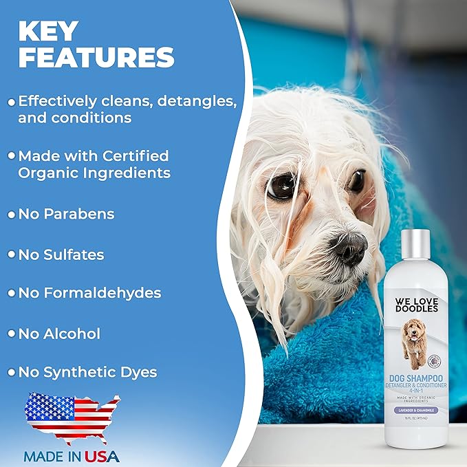 We Love Doodles Dog Cologne & Perfume and 4-in-1 Dog Shampoo, Conditioner & Detangler (Lavender) Bundle - Deodorant For Smelly Dogs & Shampoo for Goldendoodles, Poodles & Doodles Kit - Made In USA