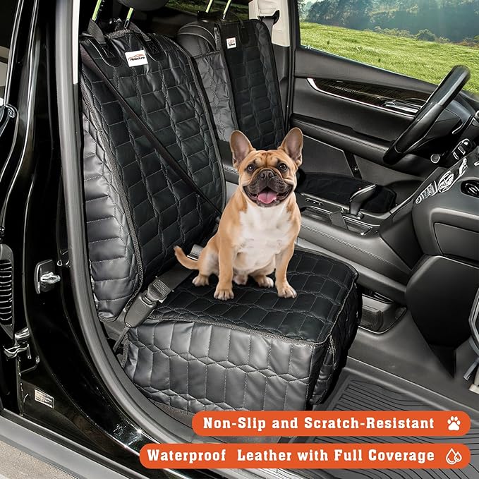 Front Seat Covers for Dogs, Waterproof Leather Dog Car Seat Cover, Full Coverage Nonslip Scratchproof Pet Car Seat Protector, Fits Cars, Small Trucks, SUVs Bucket Seat Cover