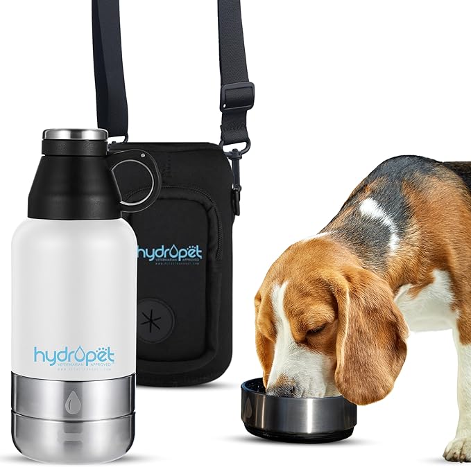 Hydropet Portable Dog Water Bottle (32 oz) - Insulated Dogs & Cats Travel Bottles, Stainless Steel - Detachable Dog Food Bowl and Water Bowl - Great for Daily Walks - Puppy Essentials & Accessories