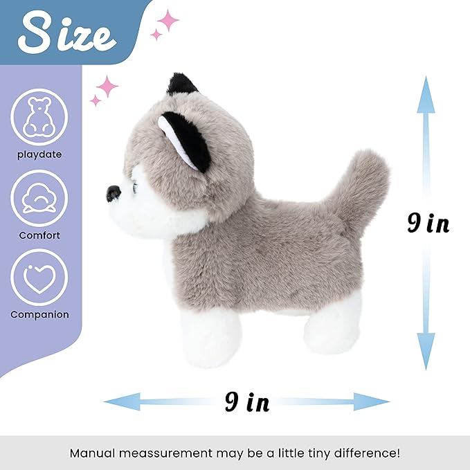 Hopearl Walking Husky Interactive Electronic Pet Musical Dog Toy Remote Control Leash Animated Puppy Singing Barking Wagging Tail Touch Recognition Gifts for Toddlers Birthday, Gray, 9''