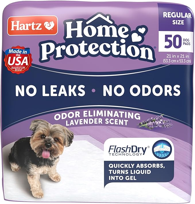 Hartz Home Protection Lavender Scented USA Made Dog Pads, 50 count, Super Absorbent & Won't Leak, Odor Eliminating