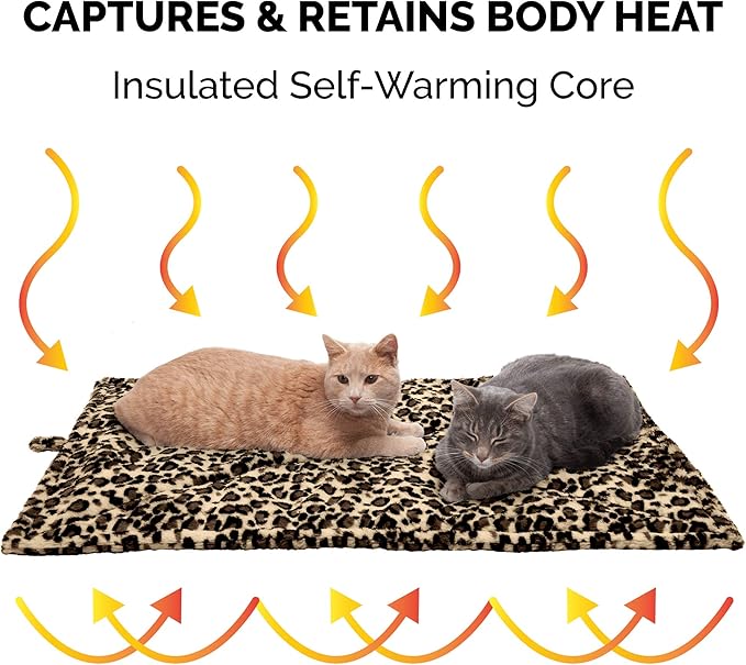 Furhaven ThermaNAP Self-Warming Cat Bed for Indoor Cats & Large/Medium Dogs, Washable & Reflects Body Heat - Quilted Faux Fur Reflective Bed Mat - Leopard, Large