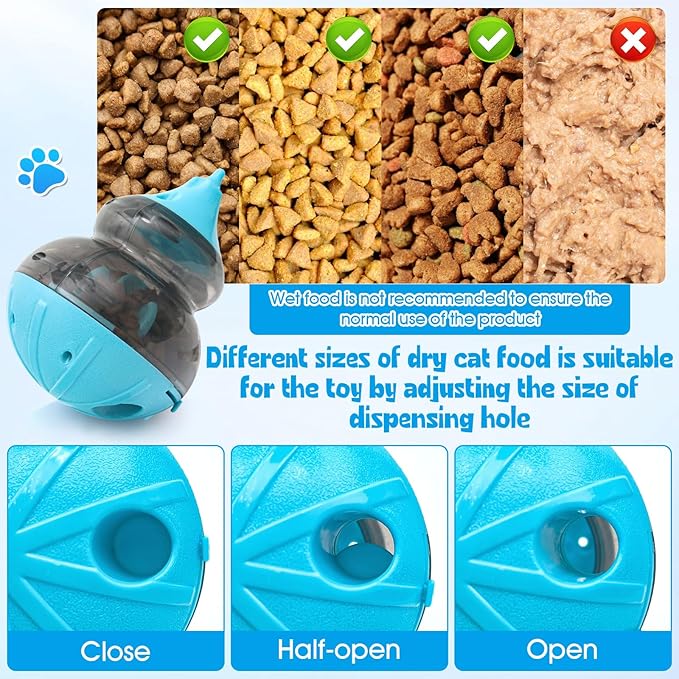 Dog Treat Dispenser Physical Training and Brain Stimulation Puzzle Toy Cat Interactive Feeding Tumbler Adjustable Slow Dispensing Feeder (Blue)