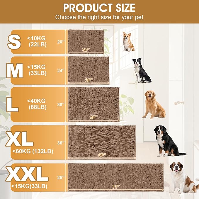 IM HOME 48" x 38" Camel Dog Door Mats for Muddy Paws, Chenille Absorbent Dog Mat, Non Slip Heavy Mud Mat for Dogs, Soft Pet Bed Mat for Entryway, Mud Paws, Inside Floor